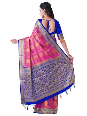 Pink Woven Art Silk Saree With Blouse 3