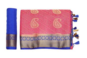 Pink Woven Art Silk Saree With Blouse 5