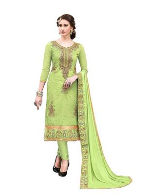 Woman Green Chanderi Handwork Design Party wear Salwar suit Kameez dress material 1