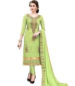 Woman Green Chanderi Handwork Design Party wear Salwar suit Kameez dress material
