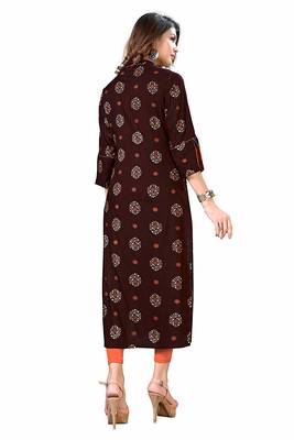 Brown printed rayon party-wear-kurtis 2