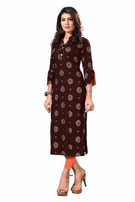 Brown printed rayon party-wear-kurtis 3