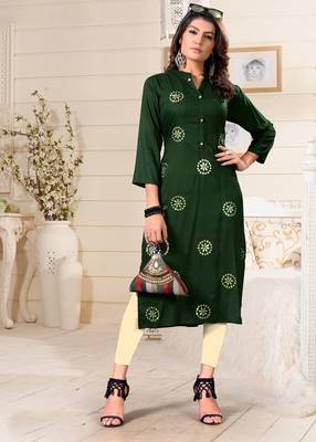 Green woven rayon party-wear-kurtis 1