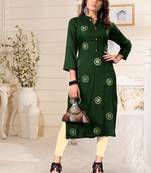 Green woven rayon party-wear-kurtis