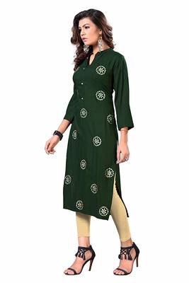 Green woven rayon party-wear-kurtis 3