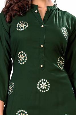Green woven rayon party-wear-kurtis 4