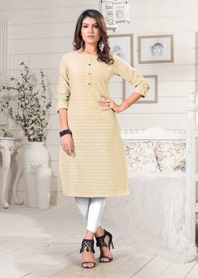 cream plain cotton party-wear-kurtis 1