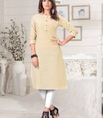 cream plain cotton party-wear-kurtis