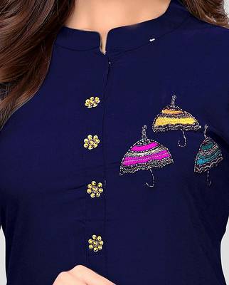 Navy-blue hand woven rayon party-wear-kurtis 4