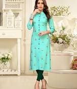 Sky-blue printed rayon party-wear-kurtis