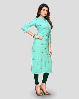 Sky-blue printed rayon party-wear-kurtis 3