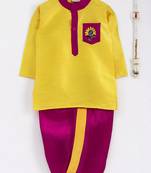 Yellow Plain Dupion Boys Dhoti Kurta