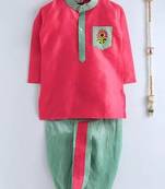 Red Plain Dupion Boys Dhoti Kurta