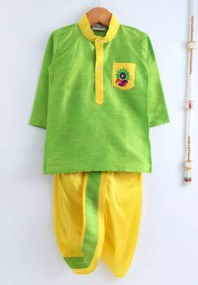 Green Plain Dupion Boys Dhoti Kurta 1