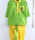 Green Plain Dupion Boys Dhoti Kurta