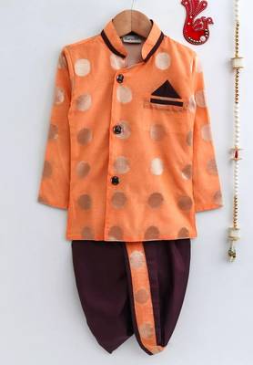 Orange Woven Chanderi Boys Dhoti Kurta 1