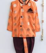 Orange Woven Chanderi Boys Dhoti Kurta