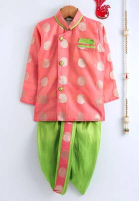Pink Woven Chanderi Boys Dhoti Kurta 1