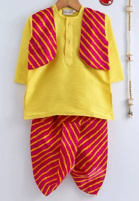 Yellow Plain Dupion Boys Dhoti Kurta 1