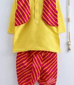 Yellow Plain Dupion Boys Dhoti Kurta