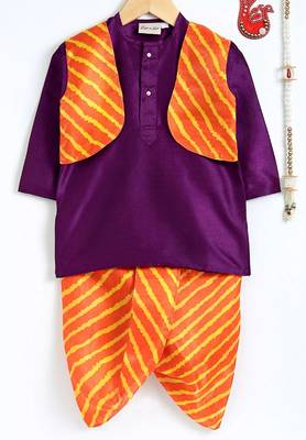 Purple Plain Dupion Boys Dhoti Kurta 1