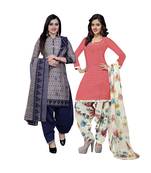 Grey Printed Blended Cotton Salwar