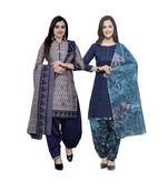 Grey Printed Blended Cotton Salwar