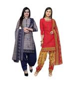 Grey Printed Blended Cotton Salwar