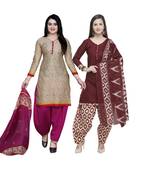 Beige printed blended cotton salwar