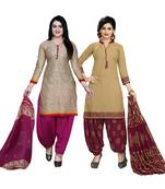 Beige printed blended cotton salwar