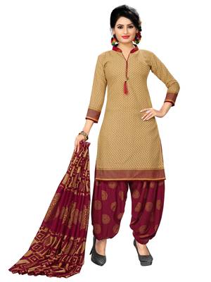Beige printed blended cotton salwar 4