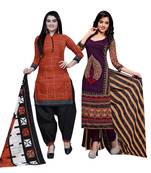 Brown Printed Blended Cotton Salwar