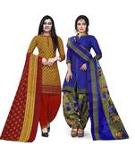 Mustard Printed Blended Cotton Salwar