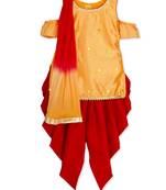 Orange mirror work dhoti kurta salwar suit with dupatta for girls