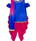 Blue mirror work kurta dhoti salwar suit with dupatta for girls