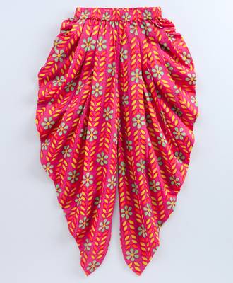 Blue printed cotton top with dhoti for girls 2