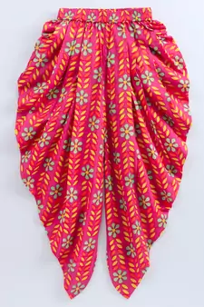 Blue printed cotton top with dhoti for girls