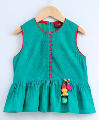 Blue printed cotton top with dhoti for girls 3