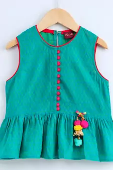Blue printed cotton top with dhoti for girls