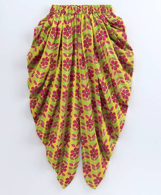Red printed cotton top with dhoti for girls 4