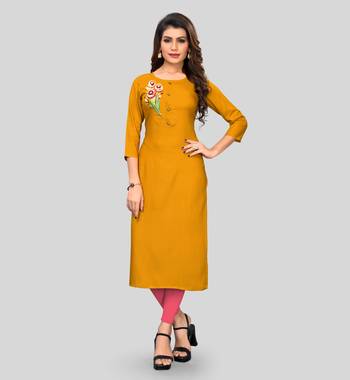 Yellow embroidered rayon ethnic-kurtis 1