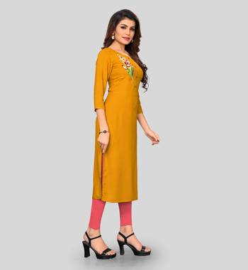 Yellow embroidered rayon ethnic-kurtis 3