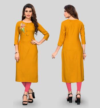 Yellow embroidered rayon ethnic-kurtis 5