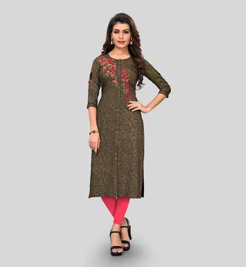 Brown embroidered rayon ethnic-kurtis 1