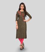 Brown embroidered rayon ethnic-kurtis