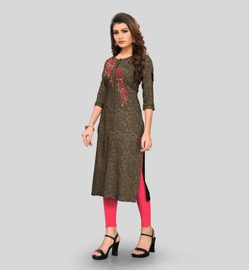 Brown embroidered rayon ethnic-kurtis 3