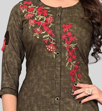Brown embroidered rayon ethnic-kurtis 4