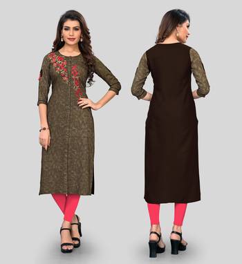 Brown embroidered rayon ethnic-kurtis 5