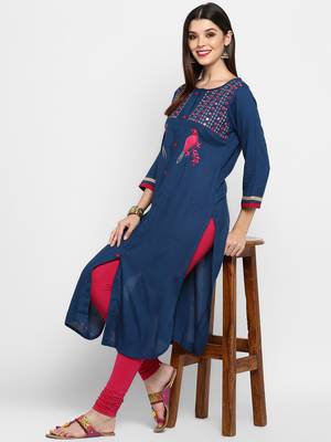 Royal-blue embroidered rayon ethnic-kurtis 1