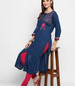 Royal-blue embroidered rayon ethnic-kurtis